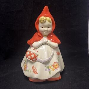 Vintage 12" Little Red Riding Hood Ceramic Handpainted Cookie Jar with Lid